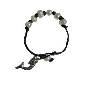 Authentic pearl mermaid charm bracelet on cord